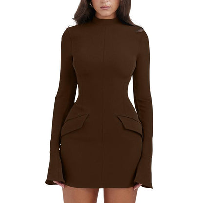 OYV Women'S Long Sleeve Mock Turtle Neck Bodycon Mini Tank Short Party Dress