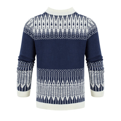 Men'S Crewneck Pullover Sweater Unisex Fair Isle Long Sleeve Knitted Sweater