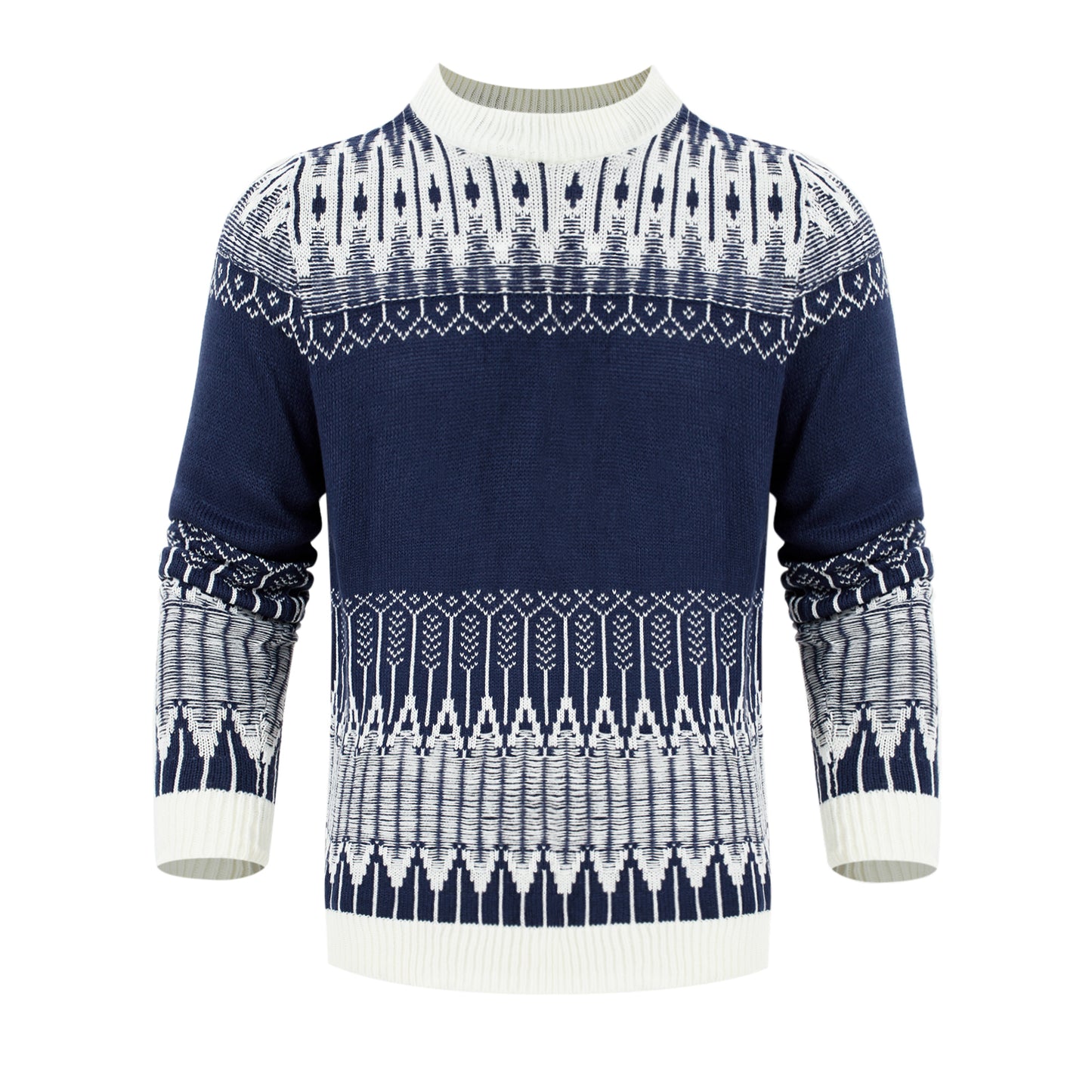 Men'S Crewneck Pullover Sweater Unisex Fair Isle Long Sleeve Knitted Sweater