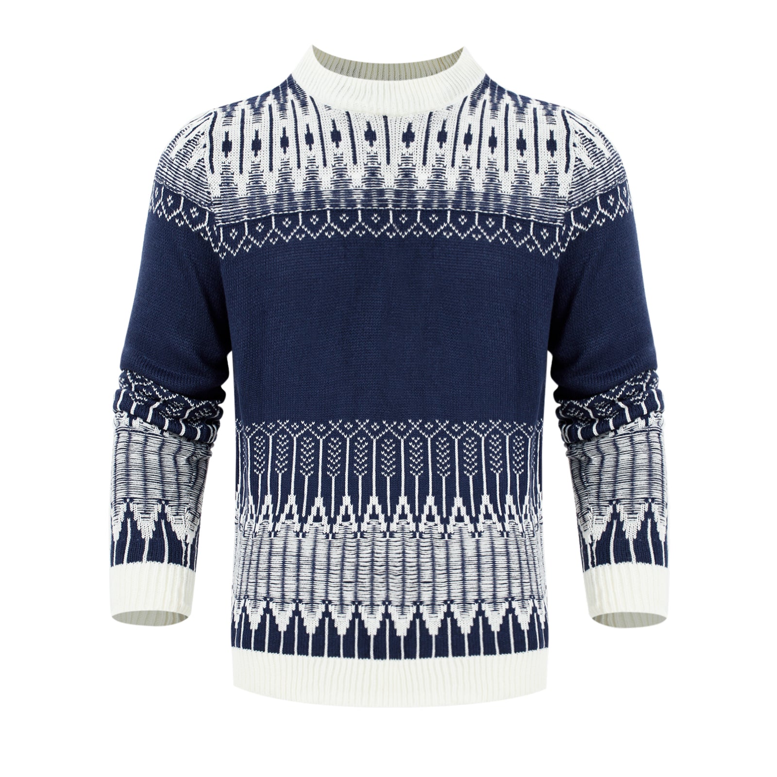 Men'S Crewneck Pullover Sweater Unisex Fair Isle Long Sleeve Knitted Sweater