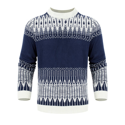 Men'S Crewneck Pullover Sweater Unisex Fair Isle Long Sleeve Knitted Sweater