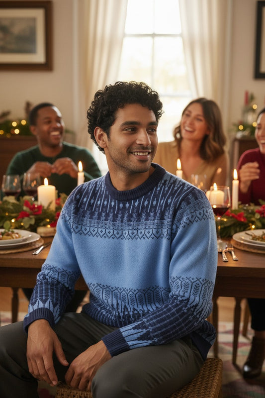 Men'S Crewneck Pullover Sweater Unisex Fair Isle Long Sleeve Knitted Sweater