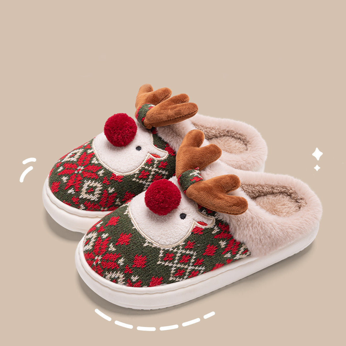 Cute Christmas Elk Plush Slippers 