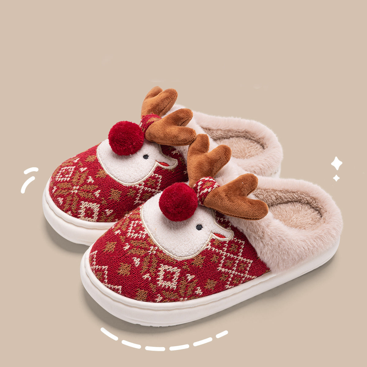 Cute Christmas Elk Plush Slippers 
