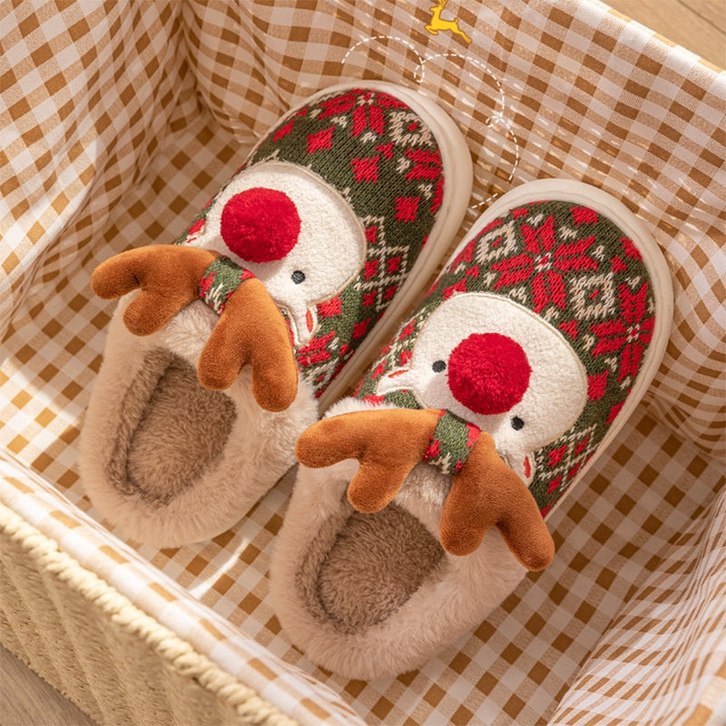 Cute Christmas Elk Plush Slippers 
