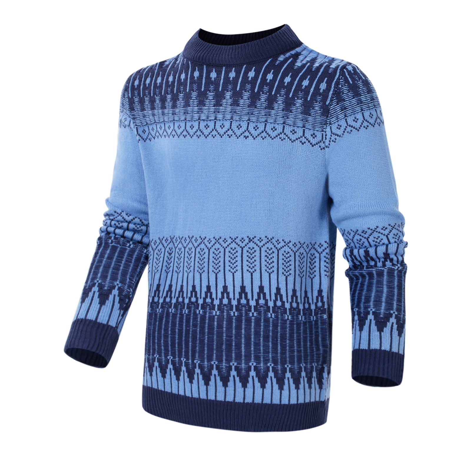 Men'S Crewneck Pullover Sweater Unisex Fair Isle Long Sleeve Knitted Sweater