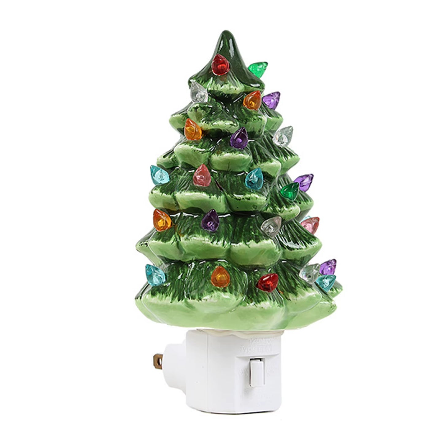 Christmas Tree LED Night Light Ceramic Decorations Vintage Green Xmas Tree Wall Plug in Night Lamp Hand Painted Nightlight