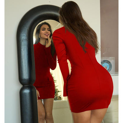 OYV Women'S Long Sleeve Mock Turtle Neck Bodycon Mini Tank Short Party Dress