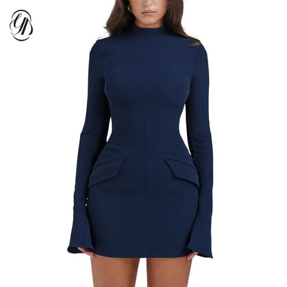 OYV Women'S Long Sleeve Mock Turtle Neck Bodycon Mini Tank Short Party Dress