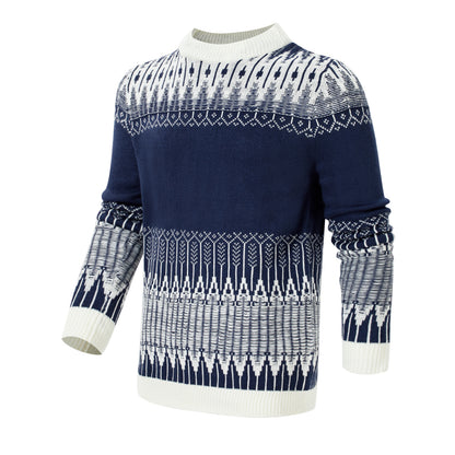 Men'S Crewneck Pullover Sweater Unisex Fair Isle Long Sleeve Knitted Sweater