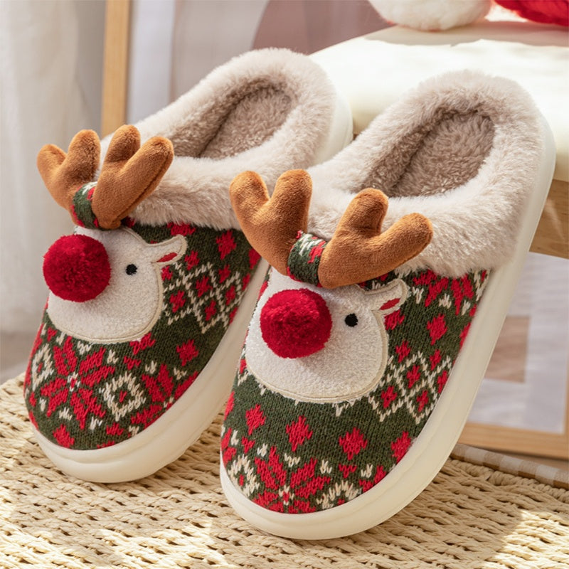 Cute Christmas Elk Plush Slippers 