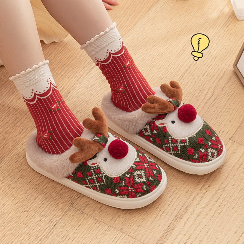 Cute Christmas Elk Plush Slippers 